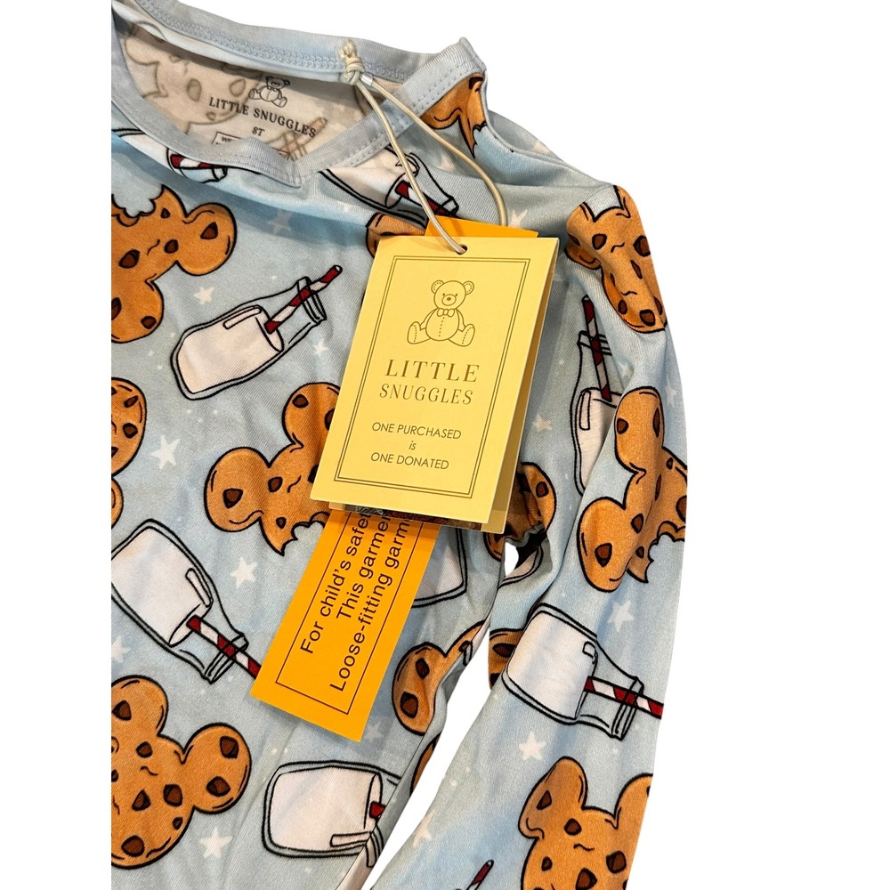 Little Snuggles Kids 8T Bamboo Pajamas Milk and Cookies Blue Two Piece Set NWT